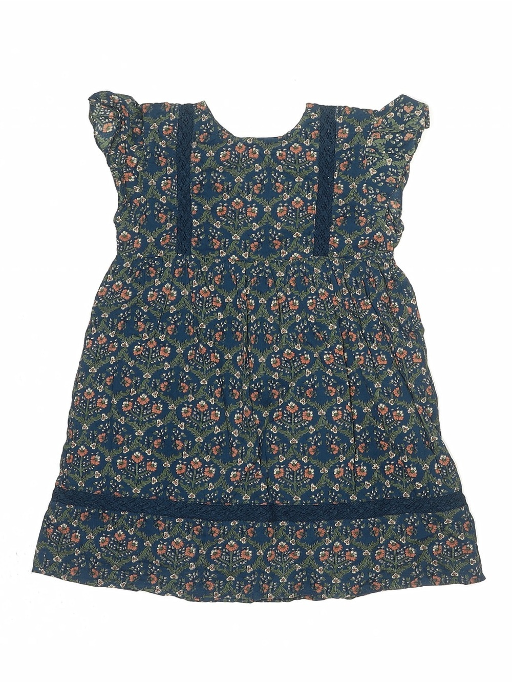Roller Rabbit Navy Floral Cotton Dress with Peach and Green Accents